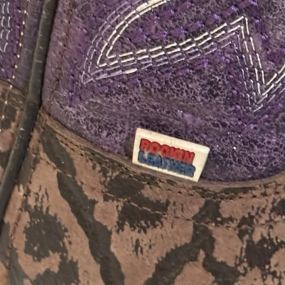 Rockin Leather Boots 7D Calf  - Elephant Print Purple/brown